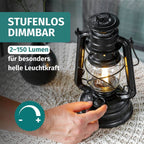 Feuerhand LED Laterne Baby Special 276 mit dimmbarem Licht und 2-150 Lumen für helle Leuchtkraft.