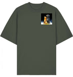 Unisex Loose Fit T-Shirt | Laternenmoment mit Batida & Foxi in khaki with dog graphic design on chest.