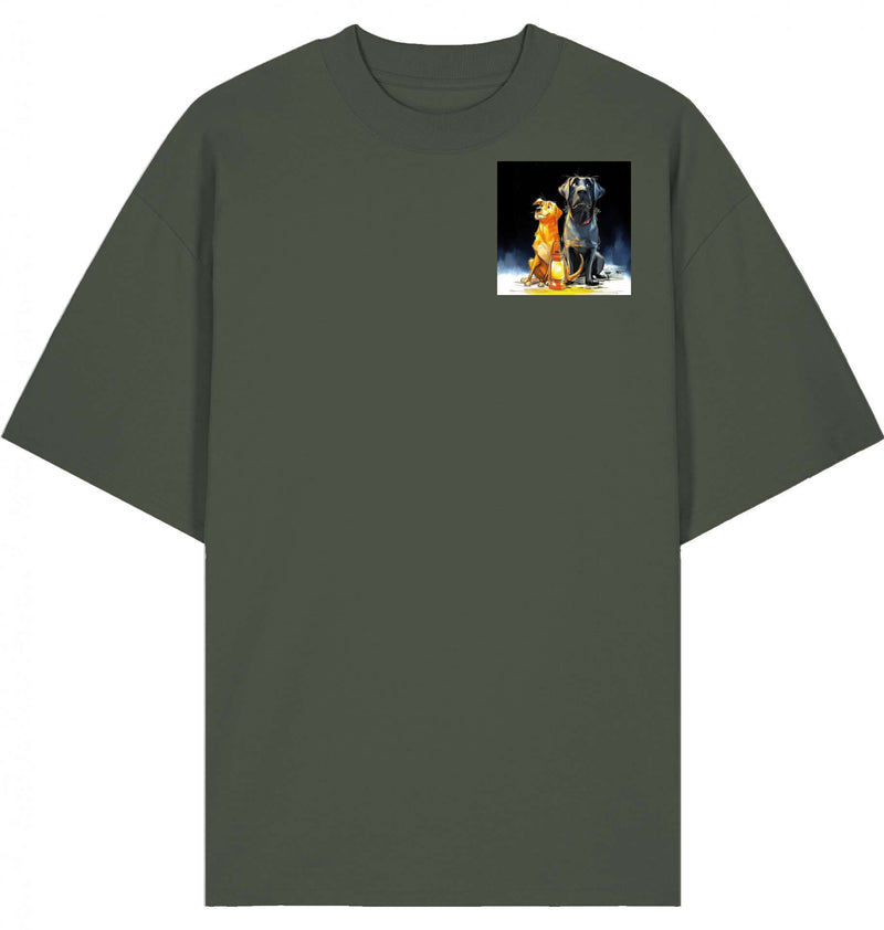 Unisex Loose Fit T-Shirt | Laternenmoment mit Batida & Foxi in khaki with dog graphic design on chest.