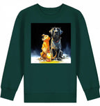 Kids Sweatshirt | Batida & Foxi letzer Abend with cartoon dogs and lantern on glazed green background.
