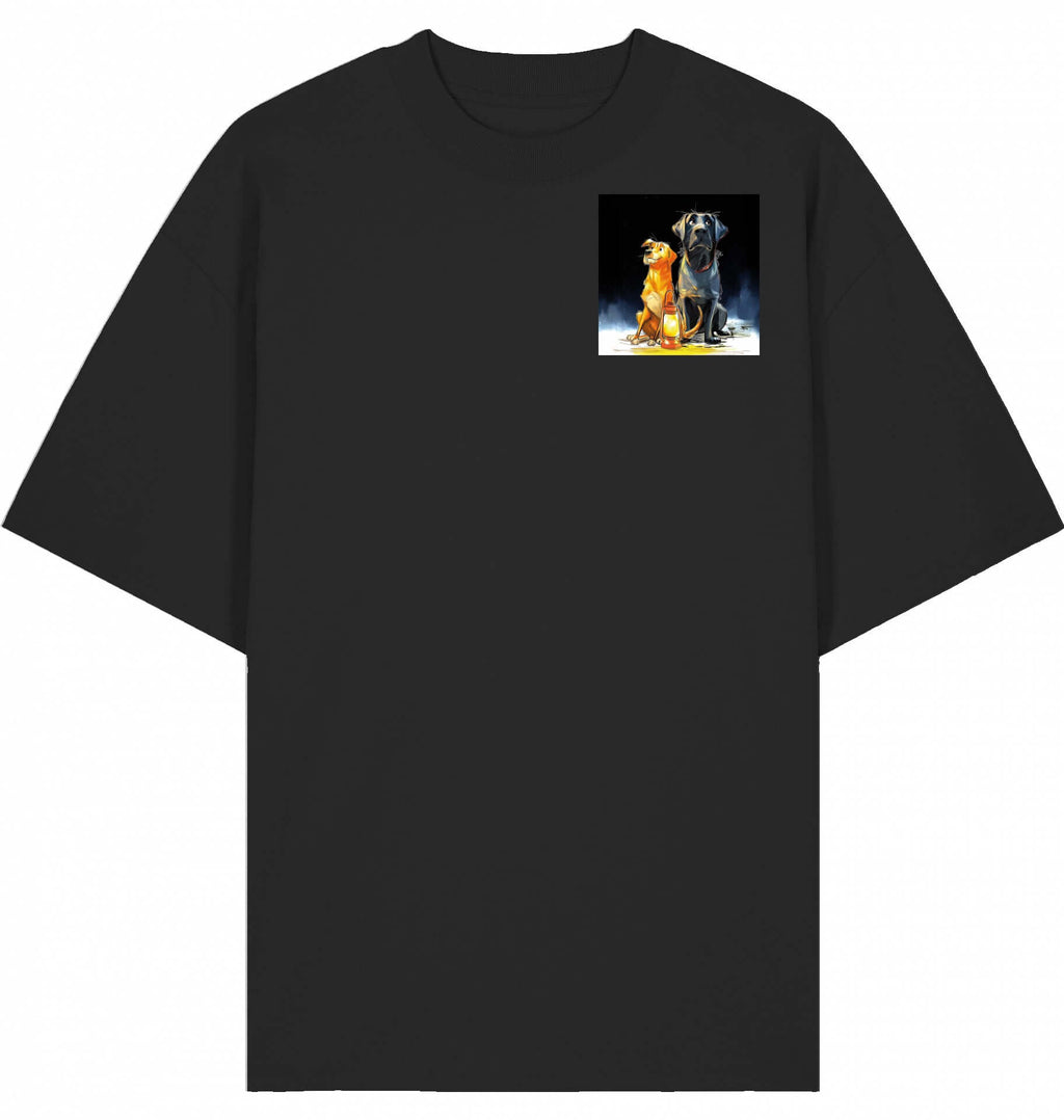 Unisex Loose Fit T-Shirt | Laternenmoment mit Batida & Foxi in Black, featuring unique dog graphic on chest.