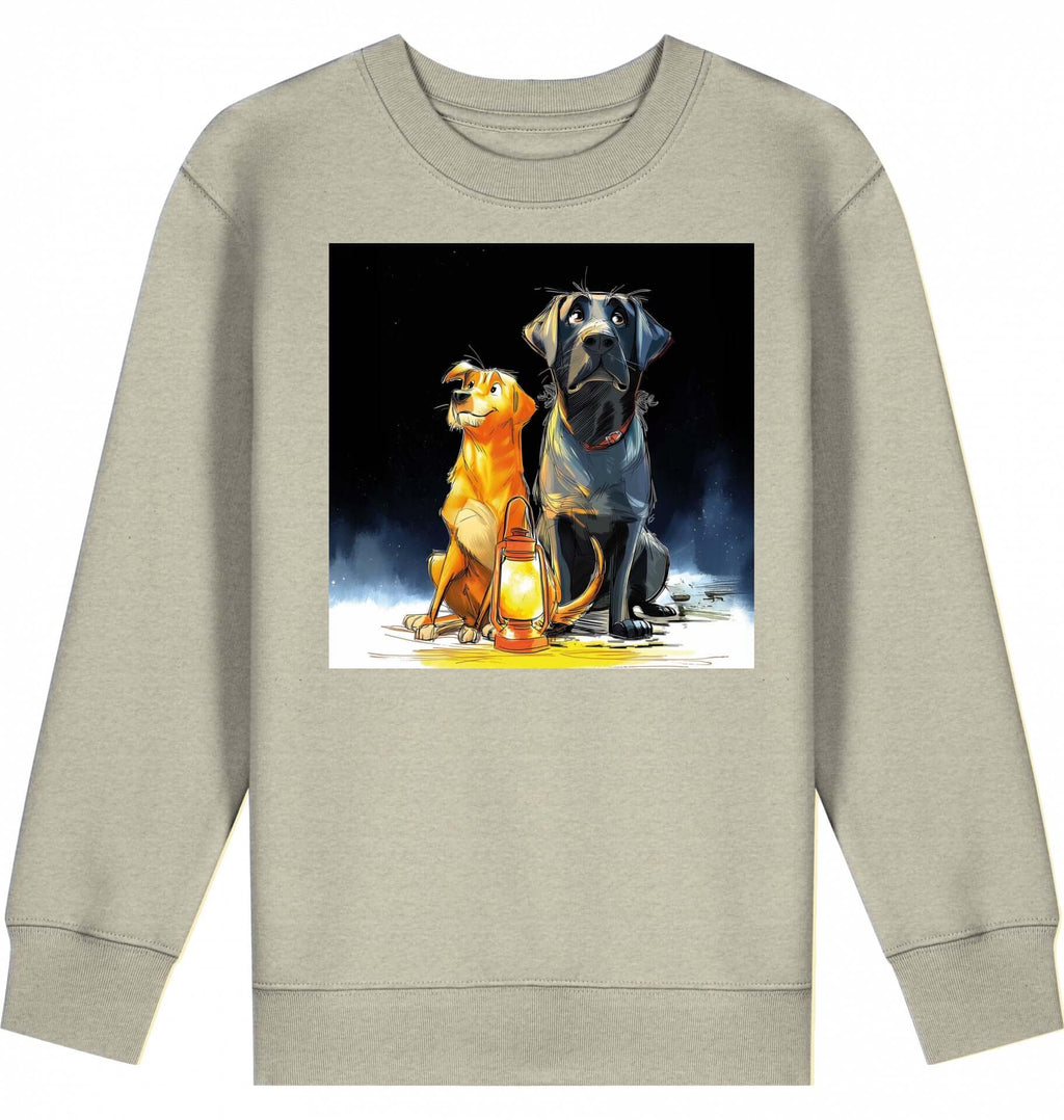 Kids Sweatshirt | Batida & Foxi letzer Abend featuring cute dogs and a lantern design on Eco-Heather fabric.