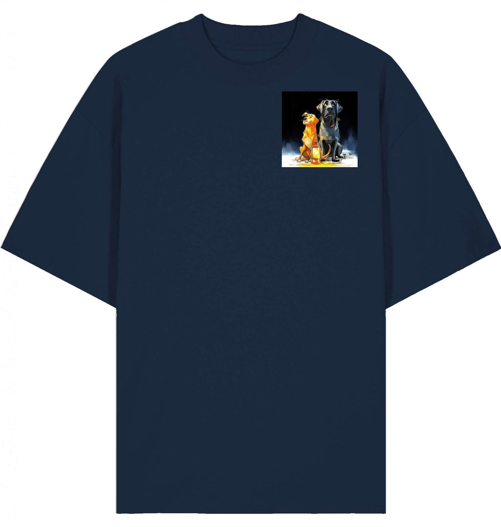 Unisex Loose Fit T-Shirt | Laternenmoment mit Batida & Foxi in French Navy featuring graphic design of dog characters.