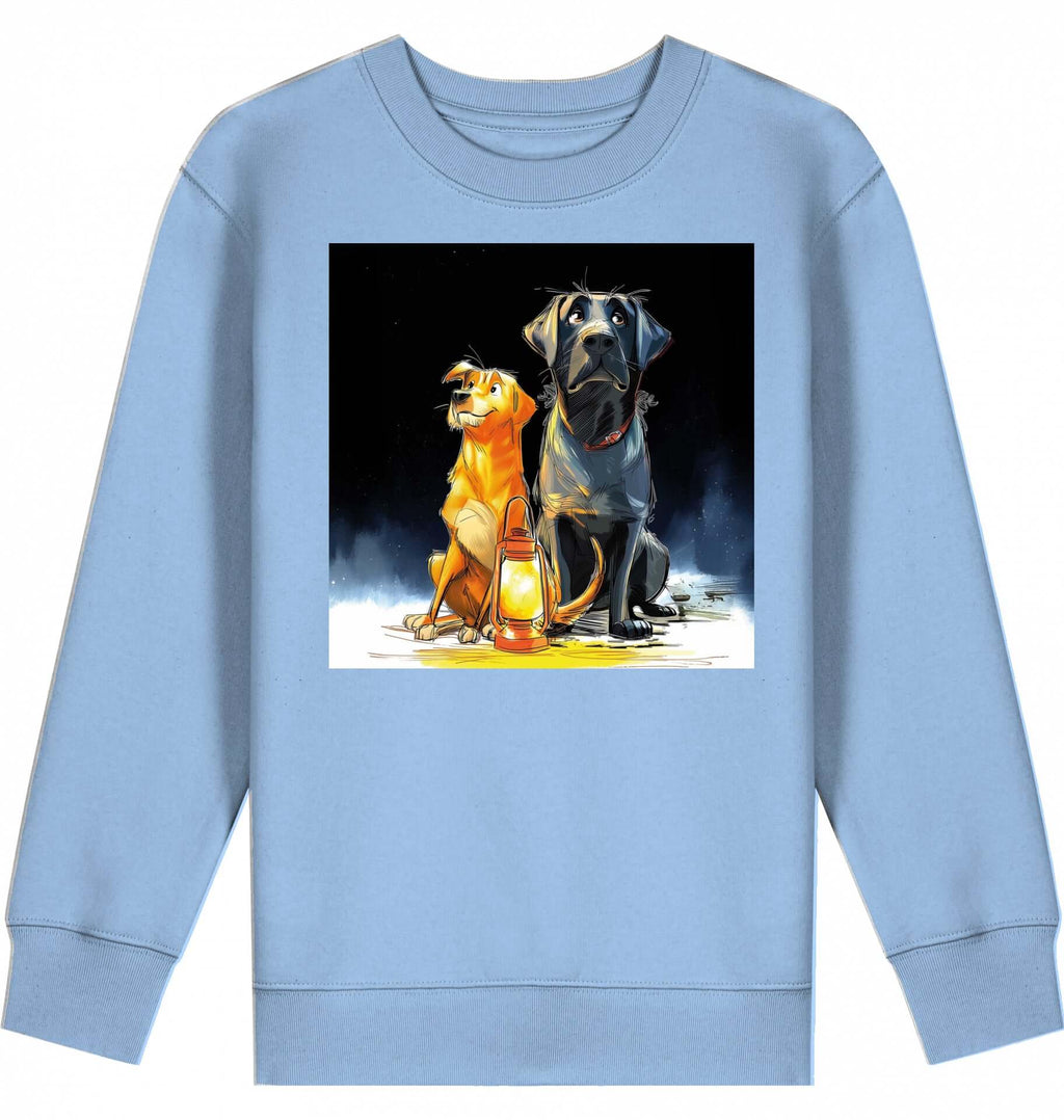 Kids Sweatshirt | Batida & Foxi letzer Abend in Blue Soul featuring two cartoon dogs with a lantern.