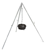 Dreibein mit Kette & Haken, ideal für mobiles Kochen und Grillen über dem Feuer.