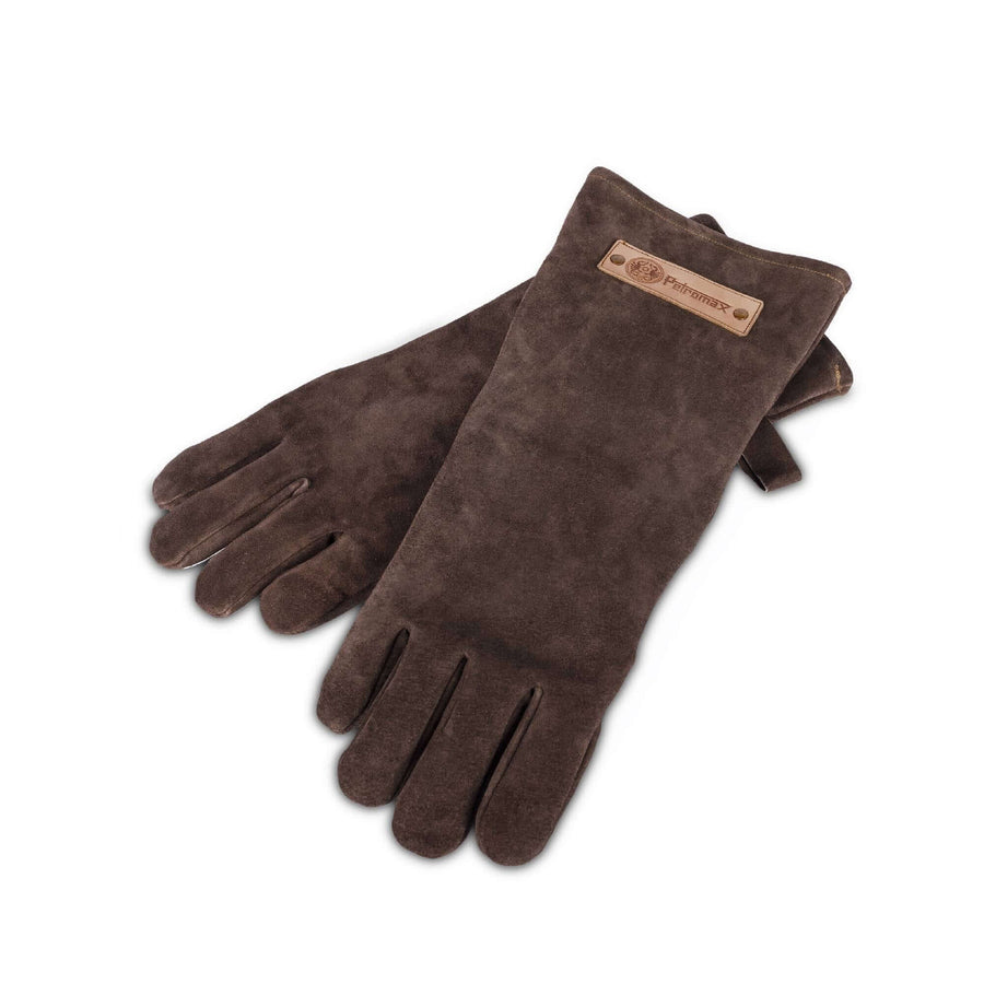 Petromax Grillhandschuhe XL aus robustem Rauleder für sicheren Halt beim Grillen und Kochen am Feuer.