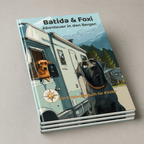Cover des Batida & Foxi Kinderbuch – Abenteuer in den Bergen mit zwei Labradoren und einer Wohnmobil-Szene.