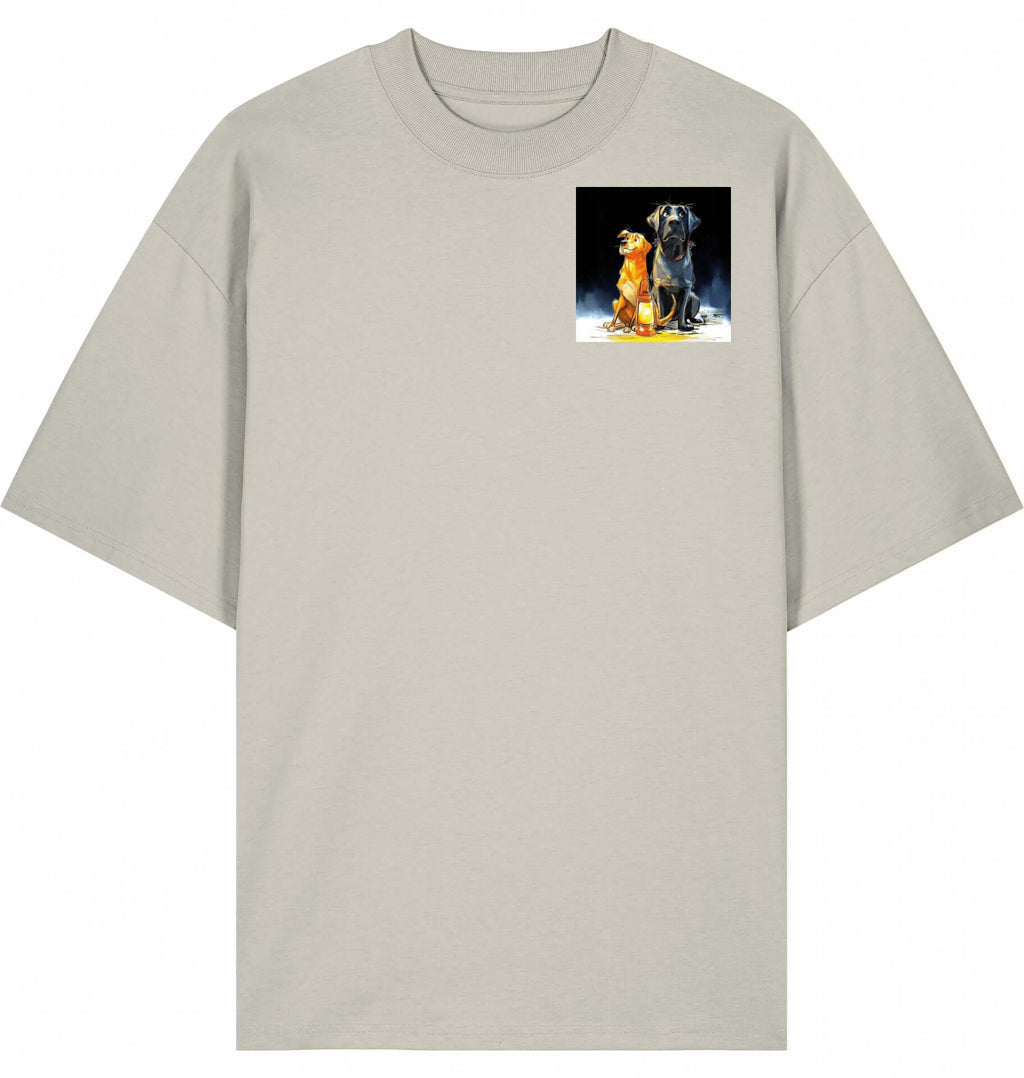 Unisex Loose Fit T-Shirt | Laternenmoment mit Batida & Foxi in Natural Raw color with printed dogs design.