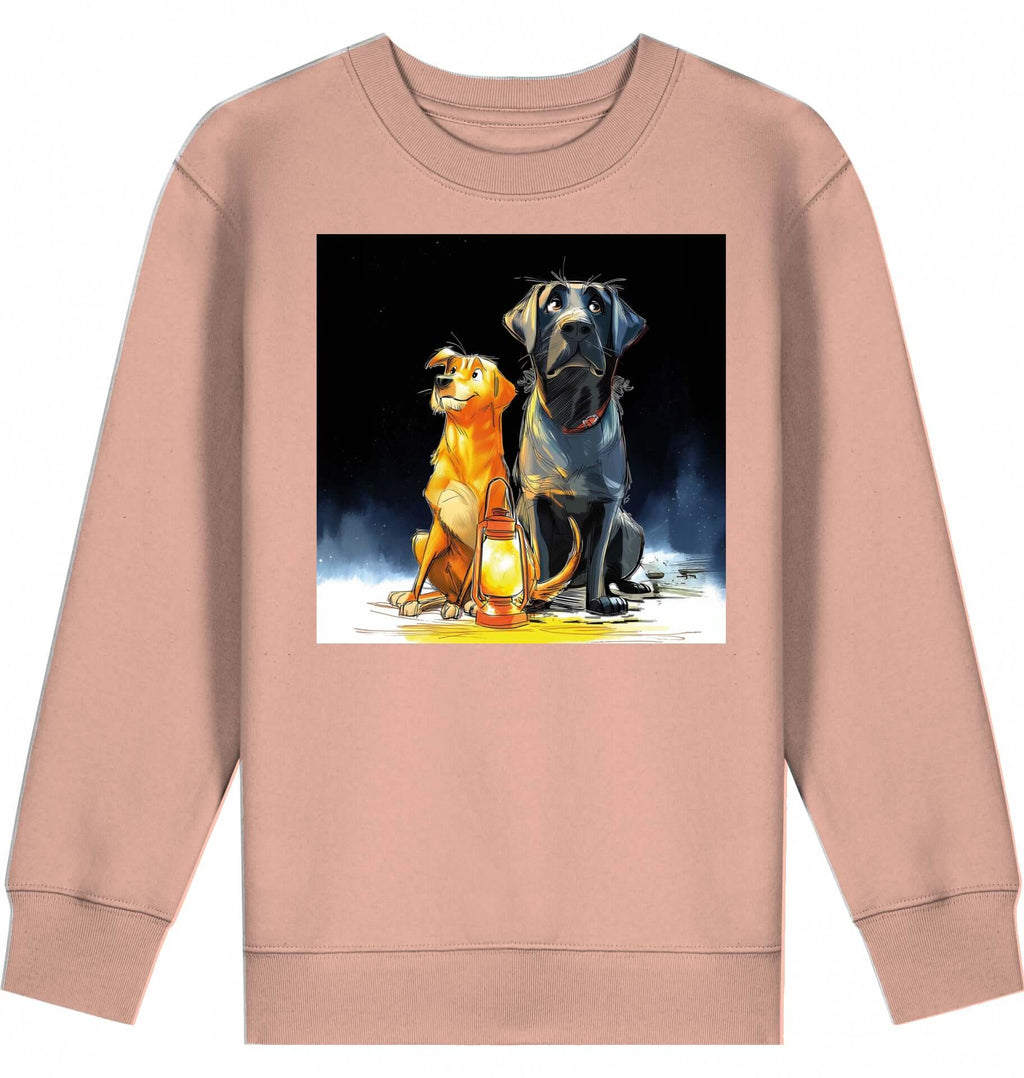 Kids Sweatshirt | Batida & Foxi letzer Abend featuring graphic of two dogs and a lantern on Fraiche Peche color.