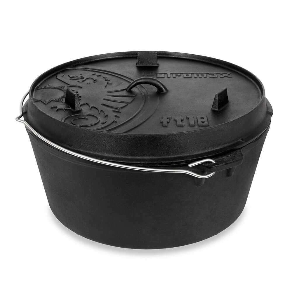 Feuertopf (Dutch Oven) von Petromax, gusseiserner Topf mit Deckel, ideal für Garten und Grill, Größe ft18.