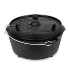 Feuertopf (Dutch Oven) aus Gusseisen mit Deckel und Füßen, ideal für Garten, Grill und Küche.