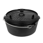 Feuertopf (Dutch Oven) aus Gusseisen mit Deckel, ideal für das Kochen am offenen Feuer und Grillen.