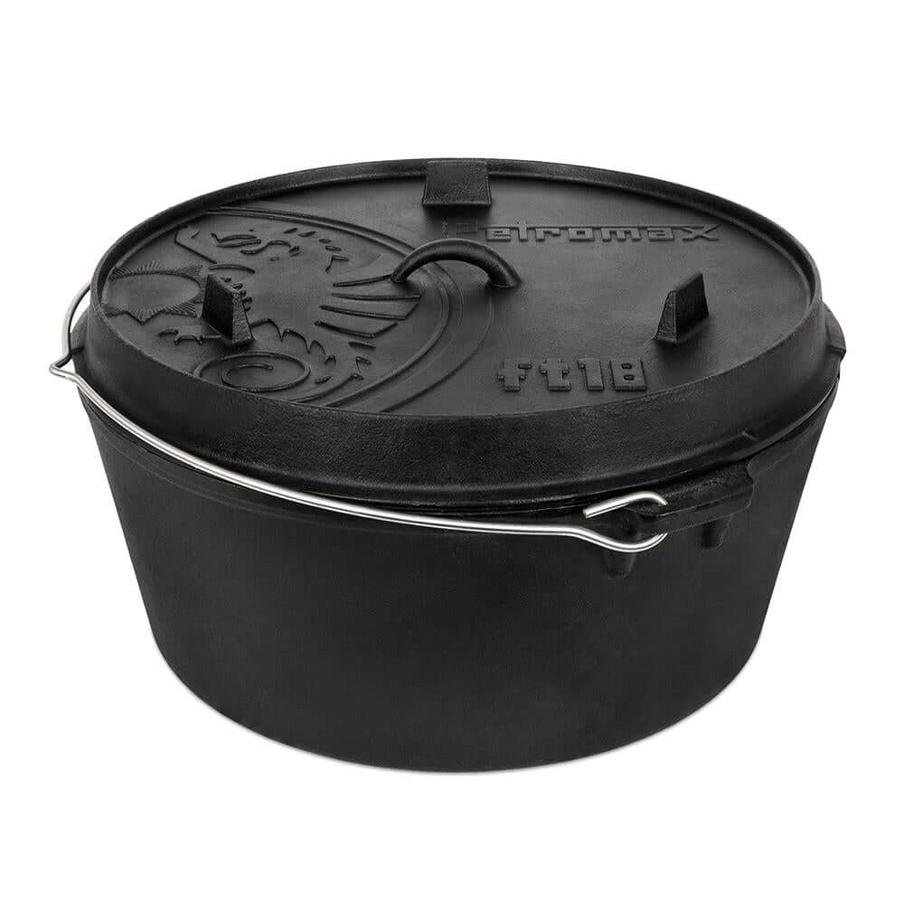 Feuertopf (Dutch Oven) aus Gusseisen, 16.1L, mit Deckel für das Kochen am offenen Feuer.