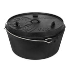 Feuertopf (Dutch Oven) aus Gusseisen, 16.1L, mit Deckel für das Kochen am offenen Feuer.