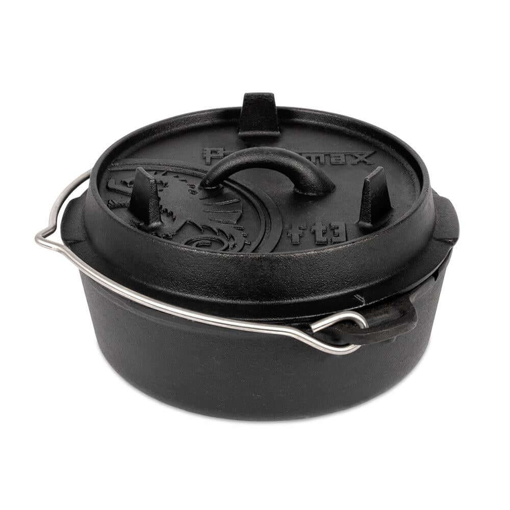Feuertopf (Dutch Oven) aus Gusseisen mit Deckel, ideal für das Kochen am offenen Feuer, 1-3 Personen, 1.6L Größe.