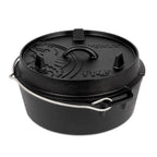 Feuertopf (Dutch Oven) in schwarzem Gusseisen mit Deckel, ideal für Outdoor-Kochen und lange Abende am Feuer.