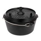 Feuertopf (Dutch Oven) von Petromax, gusseisern, 7.5L Topf mit 1.5L Deckel, ideal für Kochen am offenen Feuer.